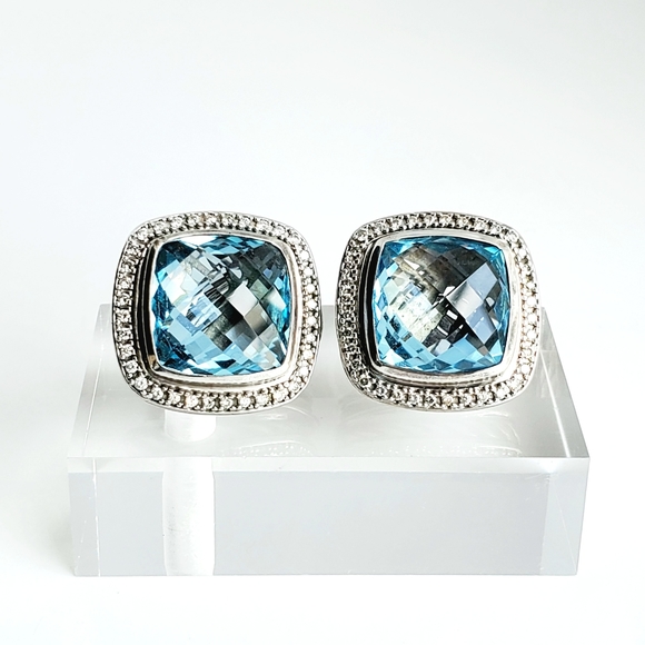 DAVID YURMAN Albion 14mm Blue Topaz Diamond Earrings - Picture 4 of 7